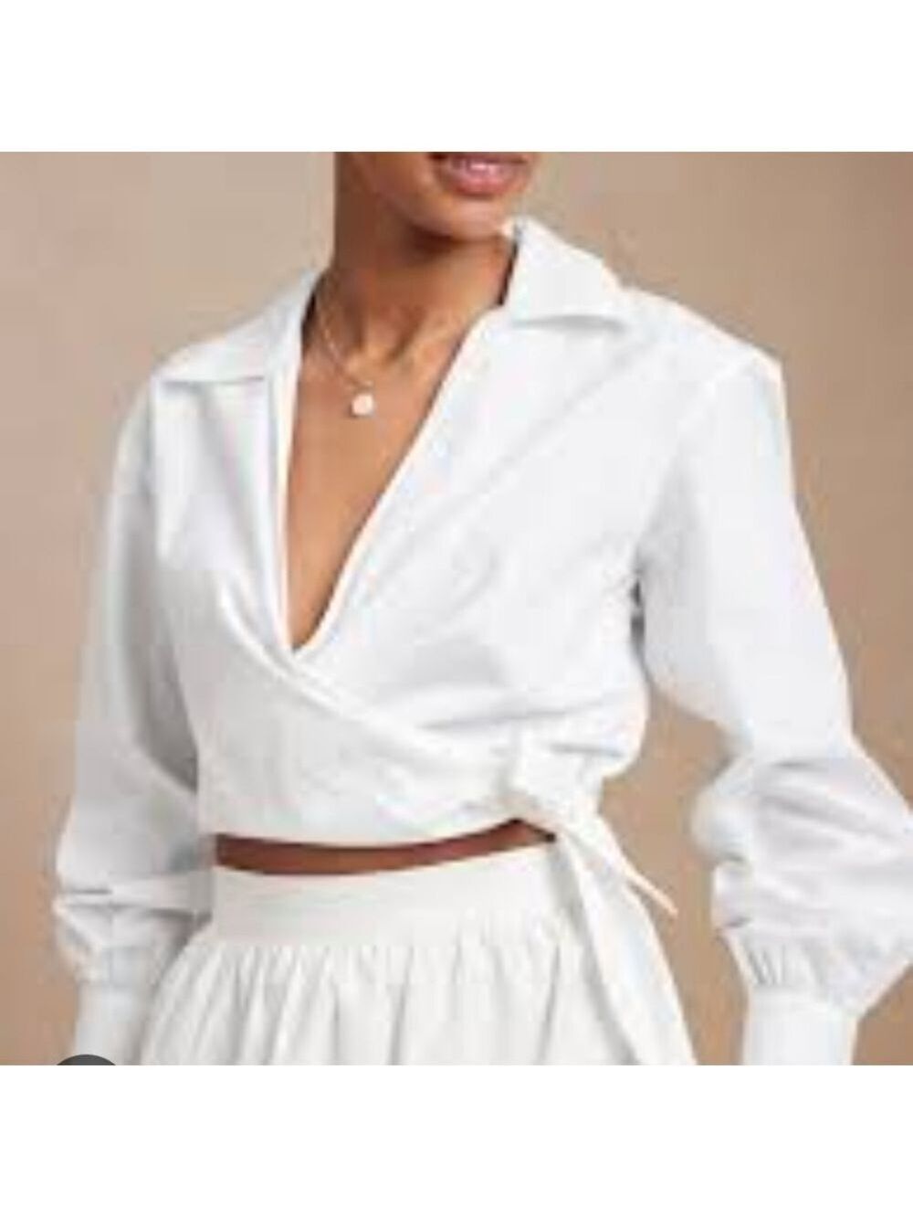 White Fitted Wrap Cropped Top